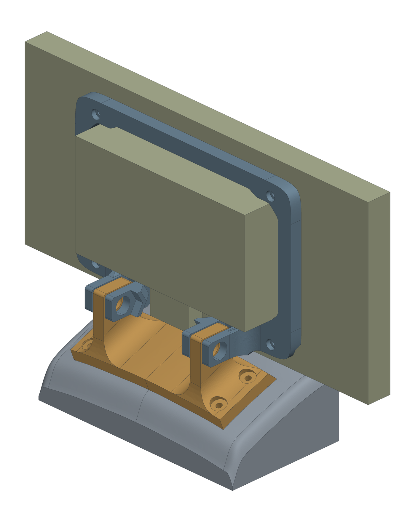 SEC0002 assembly render: column shroud, base plate, hinged bracket and dash unit